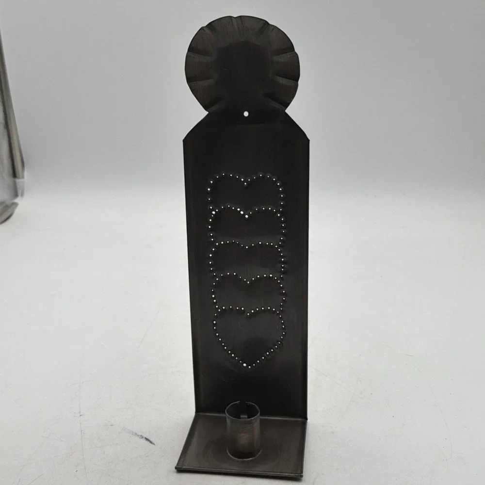 Punched Tin Stamped Metal Heart Candle Holder Wall Sconce Stand Alone Primitive